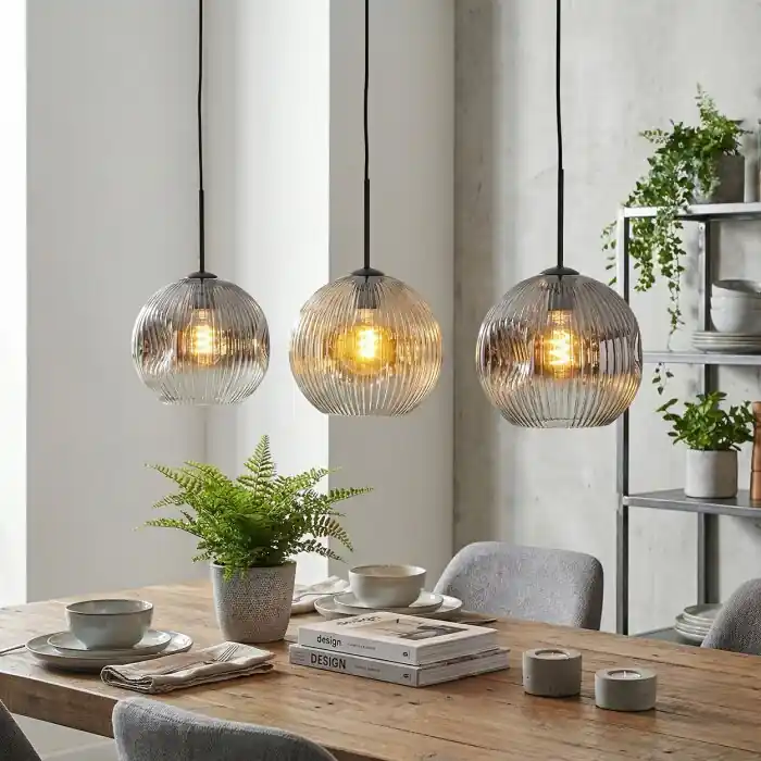 Weekendaanbieding Ripoll Hanglamp, Kogellampje, Hanglamp Amber, Duidelijk, Rookkleurig, 3-lichts