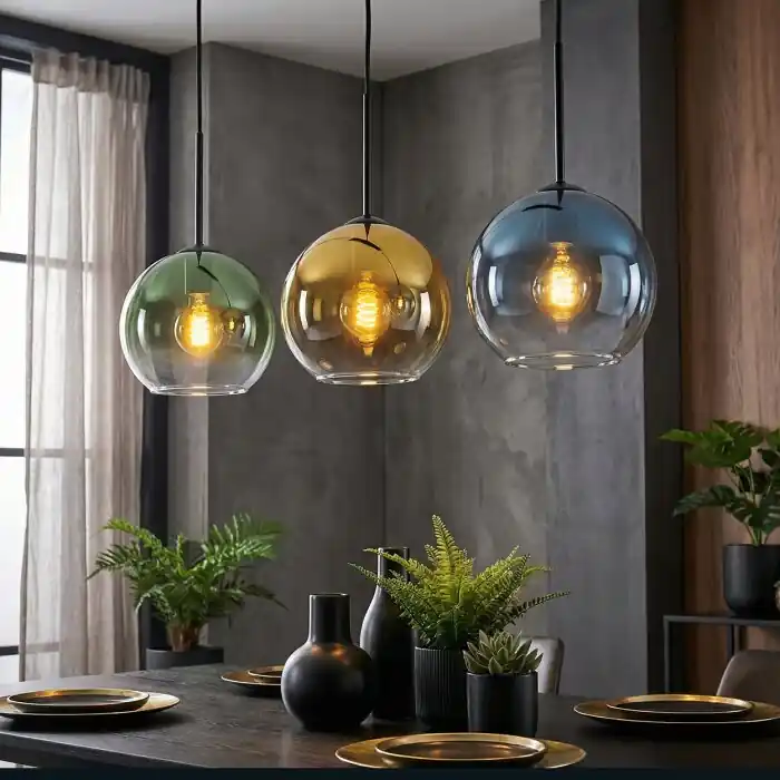 Betrouwbaar Koyoto Hanglamp, Kogellampje, Hanglamp Blauw, Goud, Groen, Duidelijk, 3-lichts