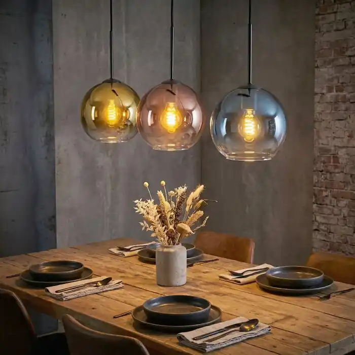 Voordeelprijs Koyoto Hanglamp, Kogellampje, Hanglamp Blauw, Goud, Duidelijk, Koperkleurig, 3-lichts