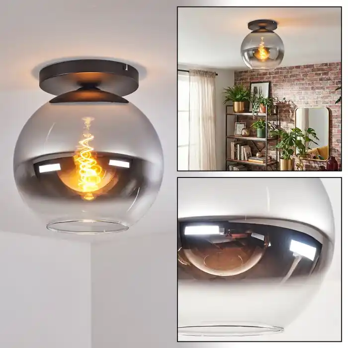 Direct Beschikbaar Koyoto Plafondlamp, Kogellampje 30 cm Chroom, Duidelijk, Rookkleurig, 1-licht