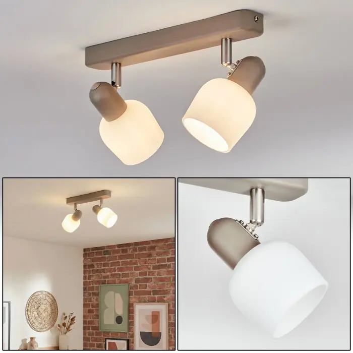 Sivol Plafondlamp, Plafondspot Nikkel mat, Zandkleurig, 2-lichts Voordeelprijs