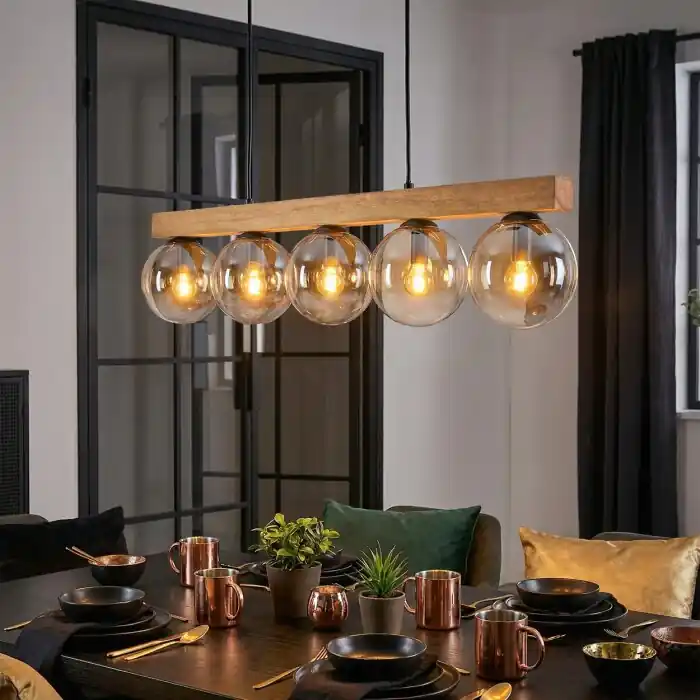 Gastor Hanglamp, Kogellampje, Hanglamp Natuurlijke kleuren, Zwart, 5-lichts Laatste Versie