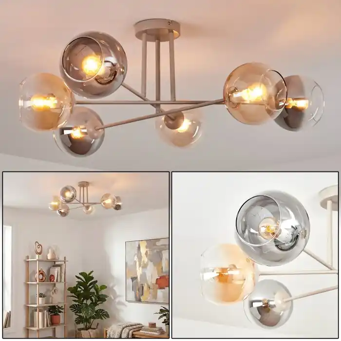Koyoto Plafondlamp, Kogellampje 78 cm Zandkleurig, 6-lichts Superprijs