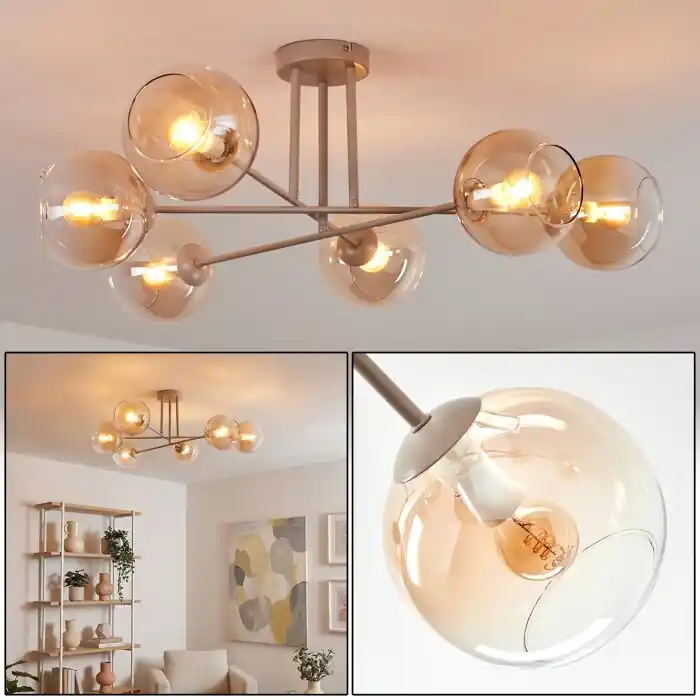 Finale Uitverkoop Koyoto Plafondlamp, Kogellampje 78 cm Zandkleurig, 6-lichts