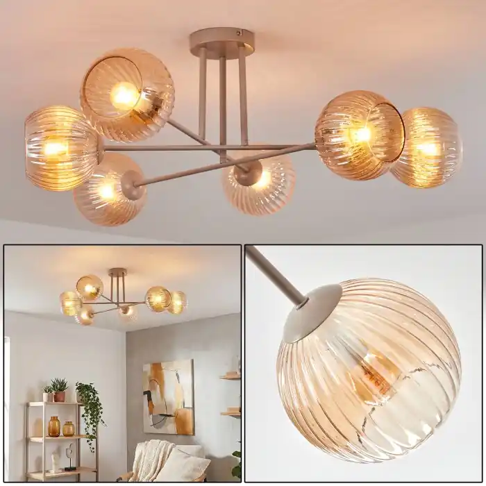 Bestseller Koyoto Plafondlamp, Kogellampje 78 cm Zandkleurig, 6-lichts