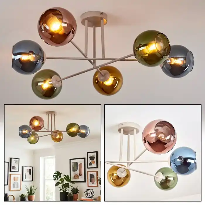 Hete Deal Koyoto Plafondlamp, Kogellampje 78 cm Zandkleurig, 6-lichts