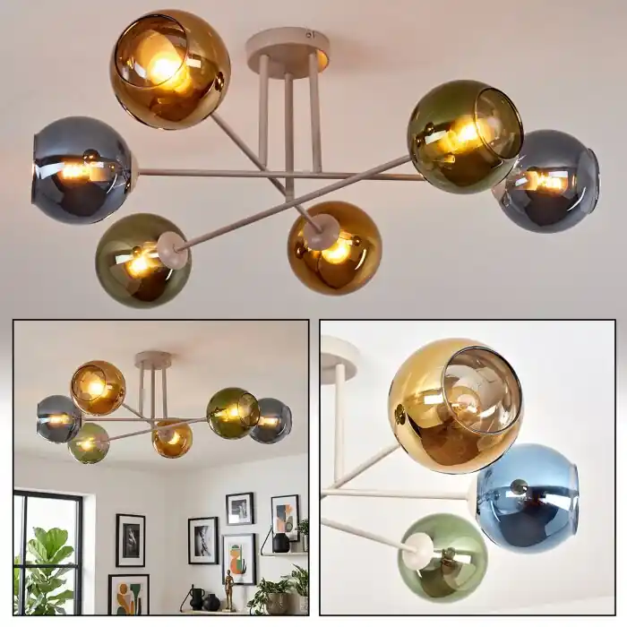 Exclusieve Aanbieding Koyoto Plafondlamp, Kogellampje 78 cm Zandkleurig, 6-lichts