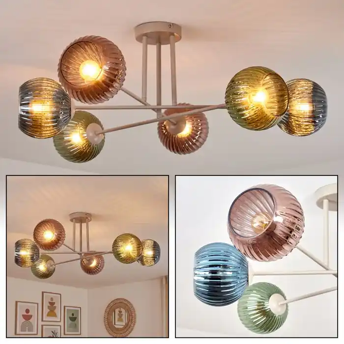 Beperkt Aanbod Koyoto Plafondlamp, Kogellampje 78 cm Zandkleurig, 6-lichts