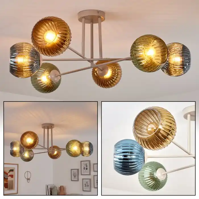 Beste Prijs Koyoto Plafondlamp, Kogellampje 78 cm Zandkleurig, 6-lichts