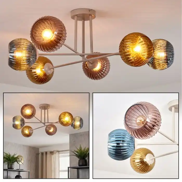 Premium Koyoto Plafondlamp, Kogellampje 78 cm Zandkleurig, 6-lichts