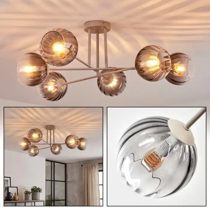 Koyoto Plafondlamp, Kogellampje 78 cm Zandkleurig, 6-lichts Direct Verzonden