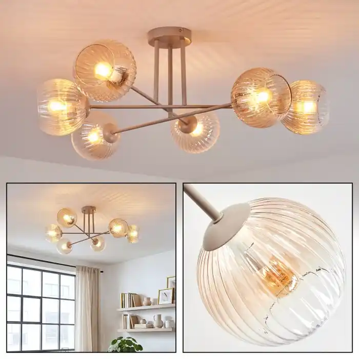 Fabrieksprijs Koyoto Plafondlamp, Kogellampje 78 cm Zandkleurig, 6-lichts