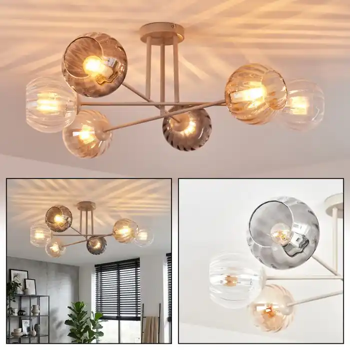 Koyoto Plafondlamp, Kogellampje 78 cm Zandkleurig, 6-lichts Hete Deal