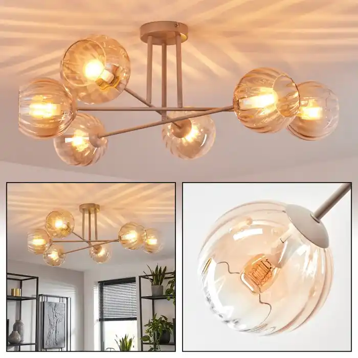Koyoto Plafondlamp, Kogellampje 78 cm Zandkleurig, 6-lichts Flitsaanbieding