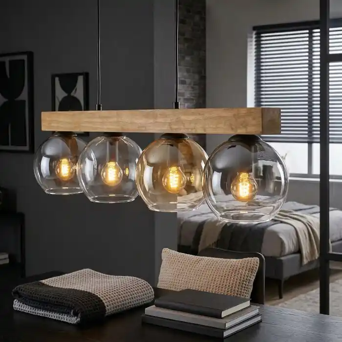 Koyoto Hanglamp, Kogellampje, Hanglamp Natuurlijke kleuren, Zwart, 4-lichts Direct Beschikbaar