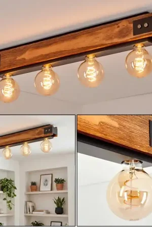 Yuma Plafondlamp Natuurlijke kleuren, Zwart, 4-lichts Finale Uitverkoop