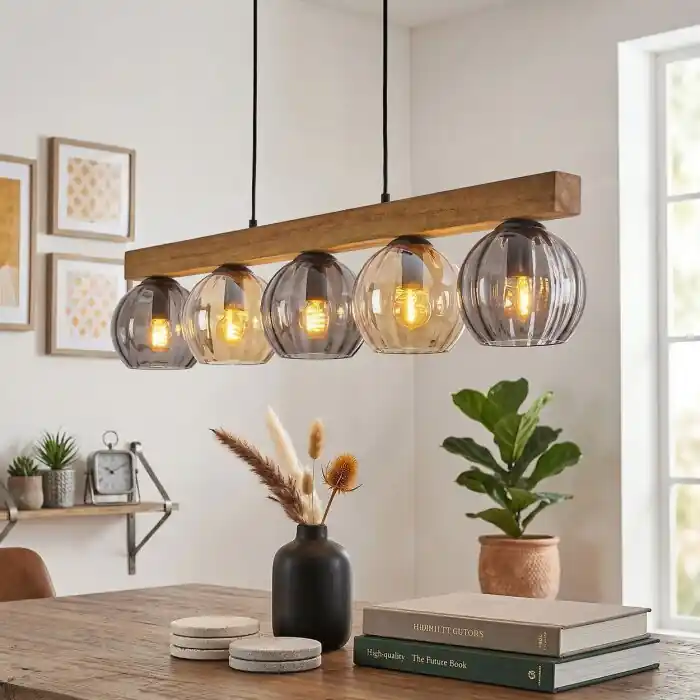 Koyoto Hanglamp, Kogellampje, Hanglamp Natuurlijke kleuren, Zwart, 5-lichts Actieprijs