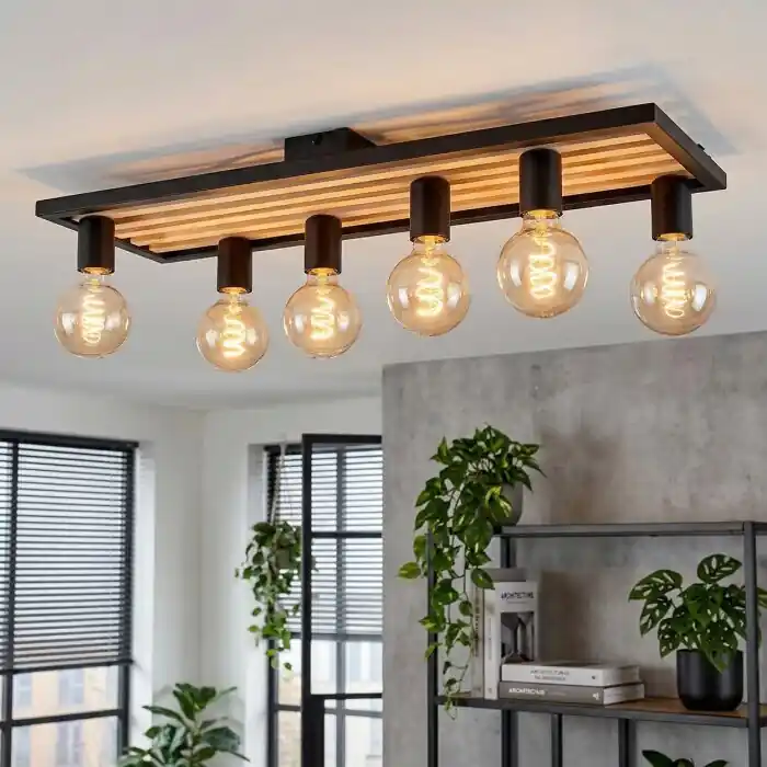 Alleen Vandaag Kanor Plafondlamp Natuurlijke kleuren, Zwart, 6-lichts