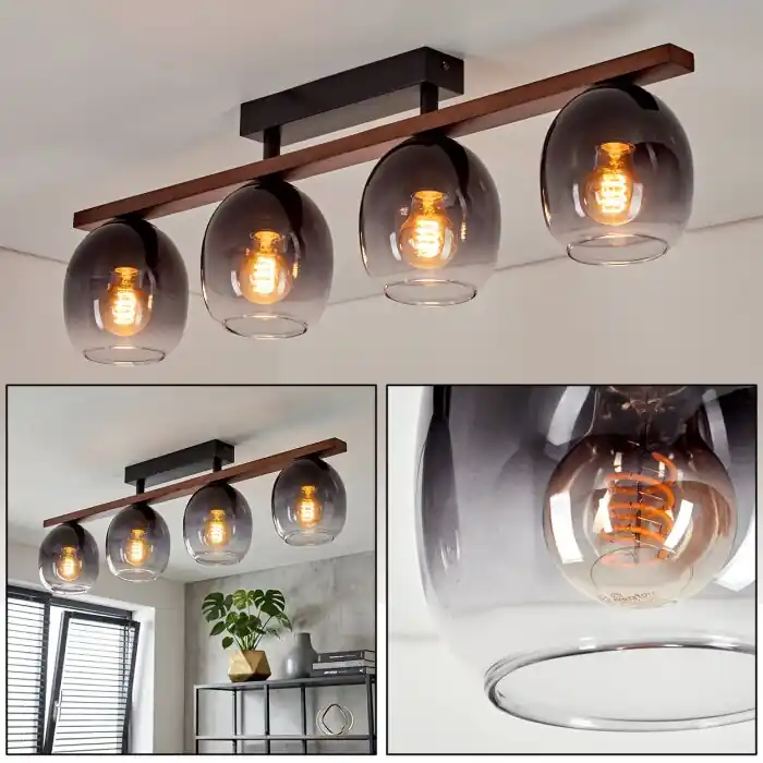 Chauplane Plafondlamp Donkerbruin, Natuurlijke kleuren, Zwart, 4-lichts Superprijs