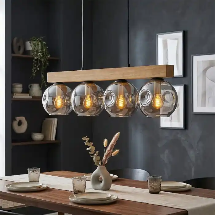 Ripoll Hanglamp, Kogellampje, Hanglamp Natuurlijke kleuren, Zwart, 4-lichts Hoge Kwaliteit