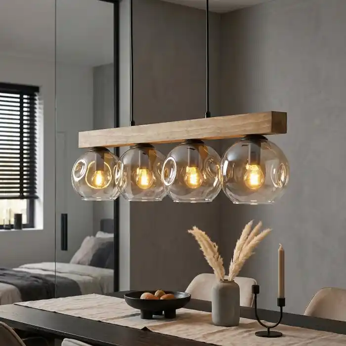 Ripoll Hanglamp, Kogellampje, Hanglamp Natuurlijke kleuren, Zwart, 4-lichts Premium