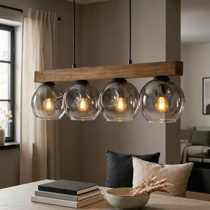 Ripoll Hanglamp, Kogellampje, Hanglamp Natuurlijke kleuren, Zwart, 4-lichts Voordeelprijs