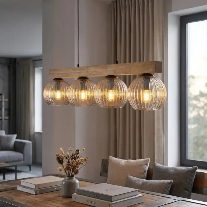 Hete Deal Koyoto Hanglamp, Kogellampje, Hanglamp Natuurlijke kleuren, Zwart, 4-lichts