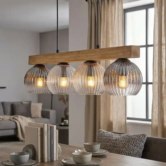 Koyoto Hanglamp, Kogellampje, Hanglamp Natuurlijke kleuren, Zwart, 4-lichts Express Levering
