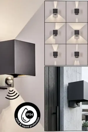 Almodofa Wandlamp voor buiten, Licht omhoog & omlaag, Wandlamp LED Antraciet, 1-licht, Bewegingsmelder Op = Op
