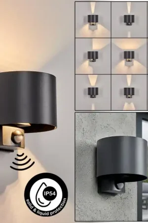Aanbieding Almodofa Wandlamp voor buiten, Licht omhoog & omlaag, Wandlamp LED Antraciet, 1-licht, Bewegingsmelder
