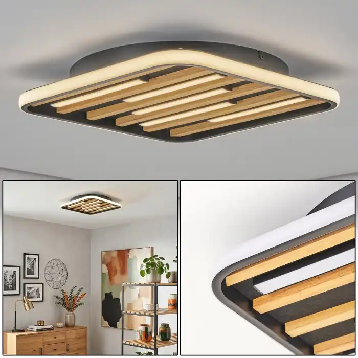 Goedkoop Velani Scandinavische LED plafondlamp met houten lamellen voor woonkamer en eetkamer