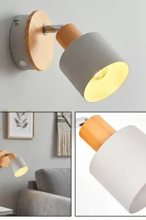 Weekendaanbieding Olaris Scandinavische houten wandlamp met verstelbare wandspot, grijze metalen kap