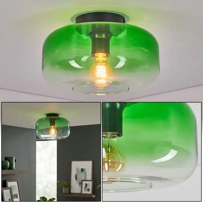 Boza groene plafondlamp met kleurverloop, ronde glazen kap ø 28 cm, retro Snelle Levering