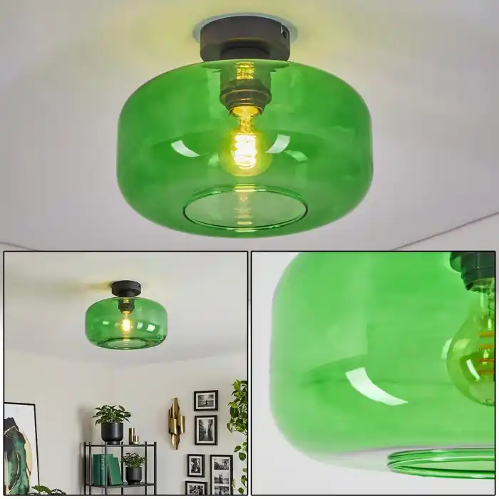 Direct Beschikbaar Boza groene glazen plafondlamp Ø 28 cm, rond E27, retro vintage stijl