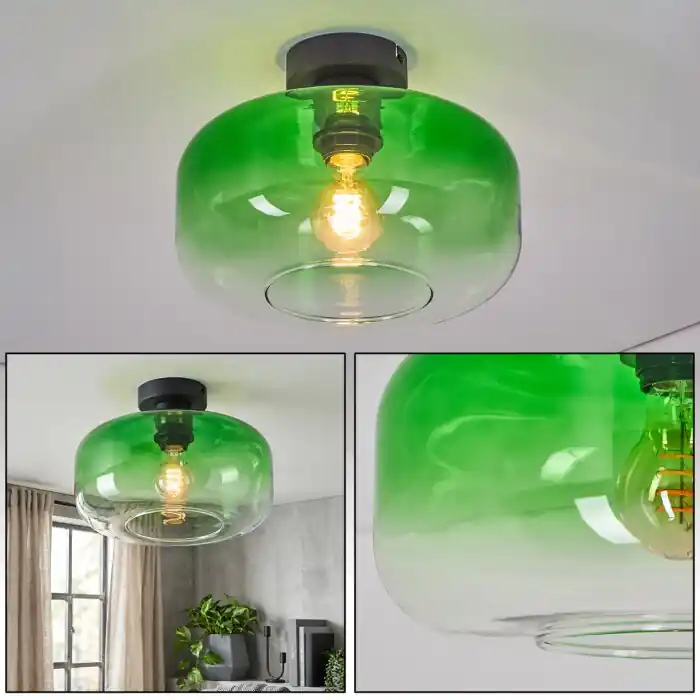 Koop Vandaag Boza plafondlamp met ronde groene glazen kap Ø 28 cm en kleurverloop