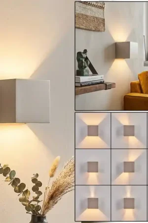 Badajoz wandlamp up down, vierkante kubuslamp in zandkleur modern Weekendaanbieding