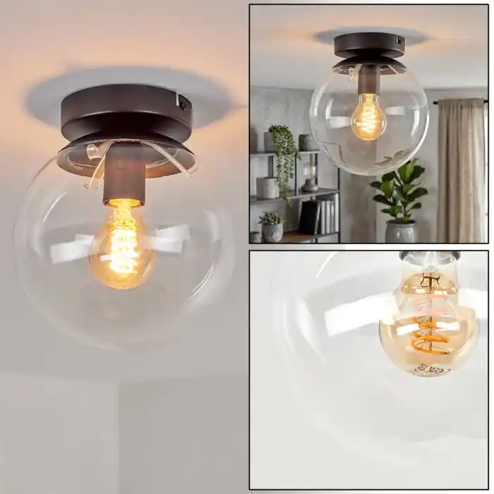 Gastor retro plafondlamp glazen bol E27 met transparante globe voor woonkamer Meest Verkocht