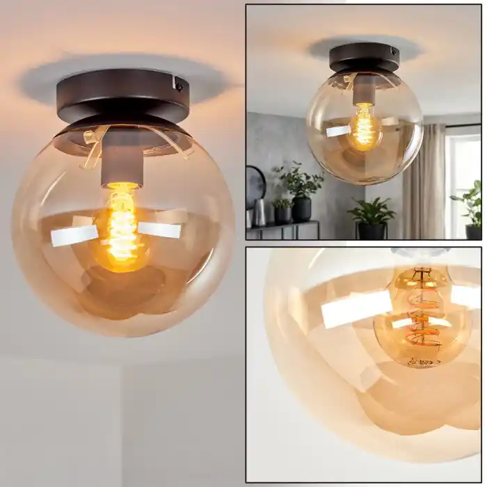 Gastor vintage retro plafondlamp met amberkleurige glazen bol voor woonkamer Dagaanbieding