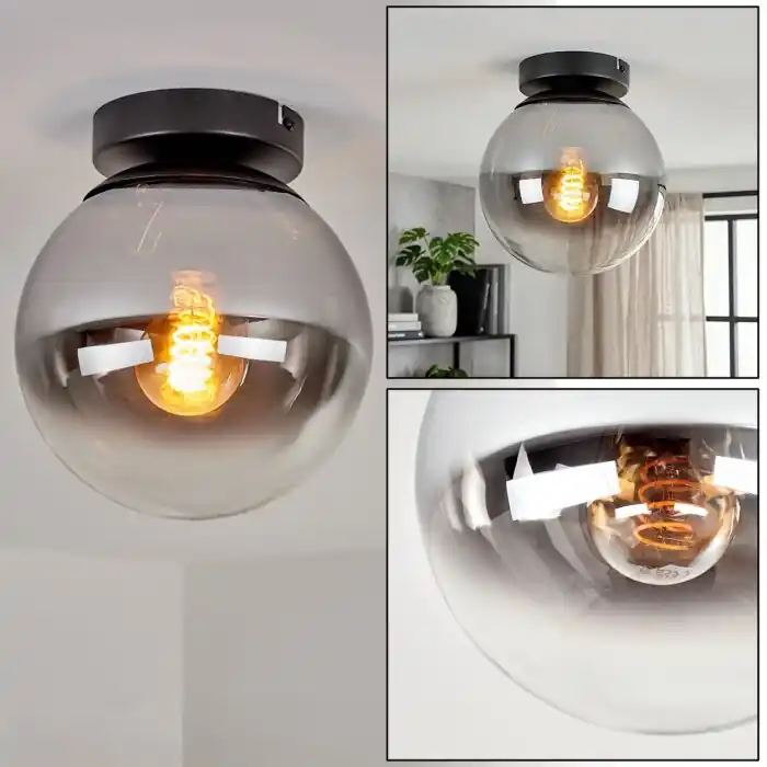 Gastor plafondlamp met rookglas bol, E27 retro plafondverlichting voor woonkamer Laatste Versie