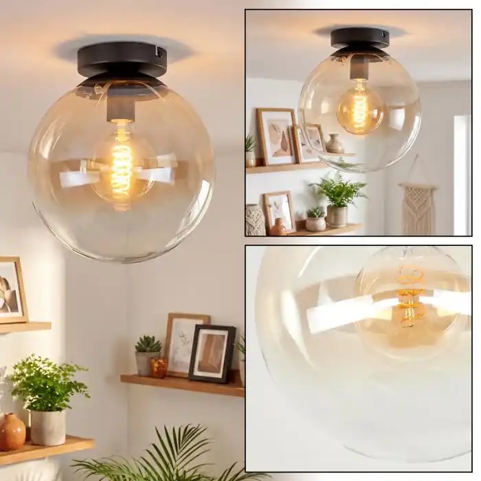 Aanbieding Gastor plafondlamp glazen bol met amberkleurig glas, retro plafondverlichting
