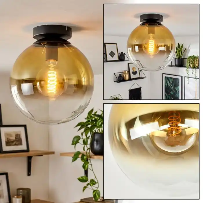 Laatste Versie Gastor ronde plafondlamp met bolkap, E27, retro design voor woonkamer en eetkamer