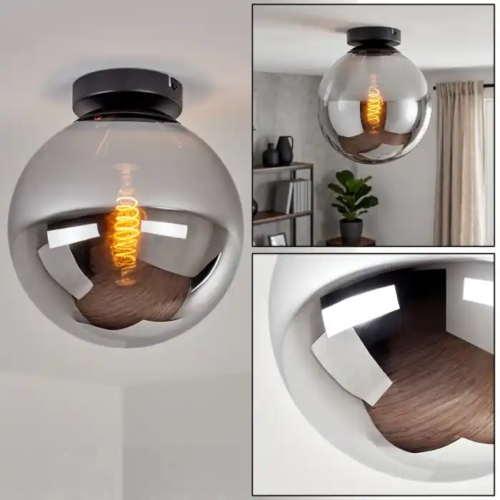 Gastor plafondlamp glas bol rookglas E27, retro lamp voor woonkamer Voordeelprijs