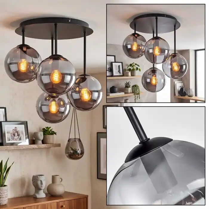 Flitsaanbieding Gastor 4-lichts plafondlamp met bolvormige kappen, retro design, ø 25 cm