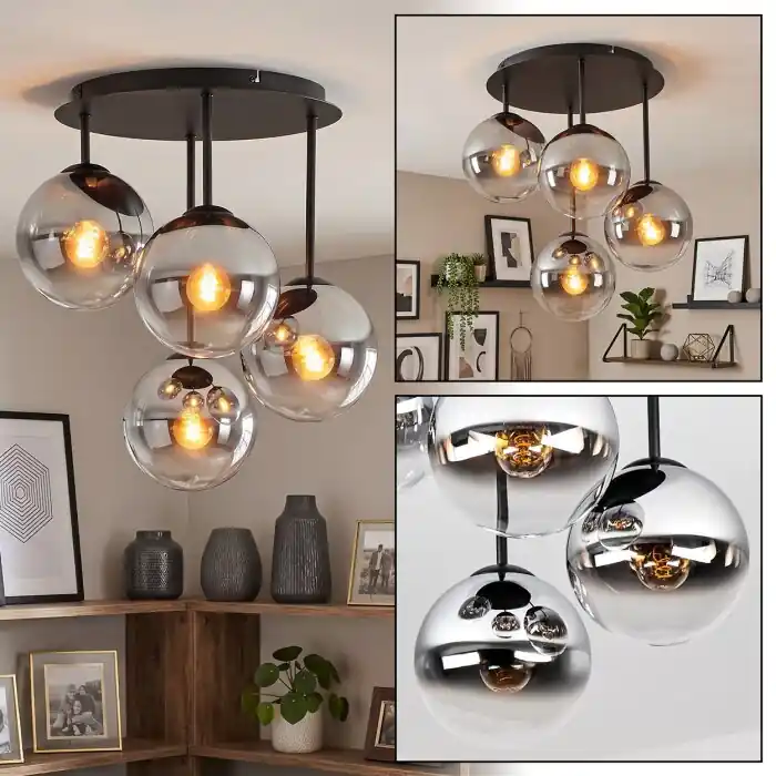 Laatste Kans Gastor retro plafondlamp met bolkappen, 4-lichts, voor woonkamer en eetkamer