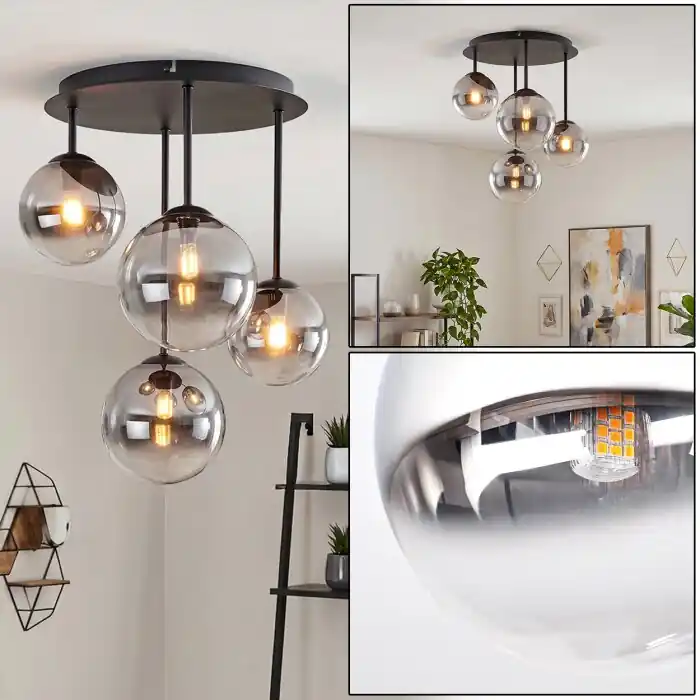 Koop Online Chehalis retro 4-lichts plafondlamp met bolvormige kappen, G9, ø 38 cm