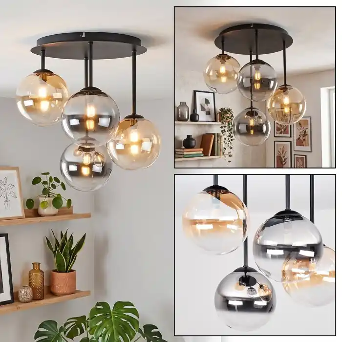 Tijdelijk Beschikbaar Chehalis plafondlamp 4-lichts, bolvormige kappen, G9, ø 41 cm, retro