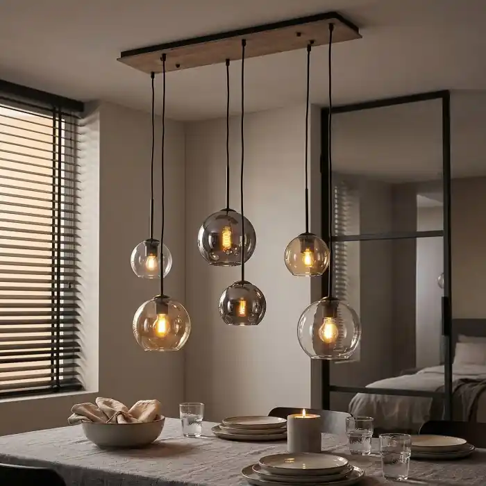 Koyoto moderne 6-lichts hanglamp E27 voor eettafel, bolvormige kappen Merkproduct