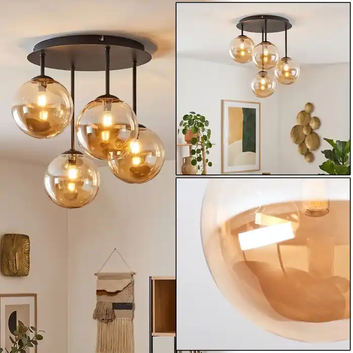 Gereduceerde Prijs Chehalis plafondlamp met bolschermen, 4-lichts ronde plafondverlichting Ø 41 cm