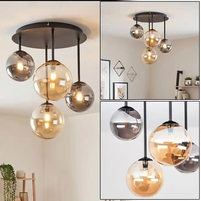 Betrouwbaar Chehalis 4-lichts plafondlamp met bolvormige kappen, G9, Ø 38 cm, retro
