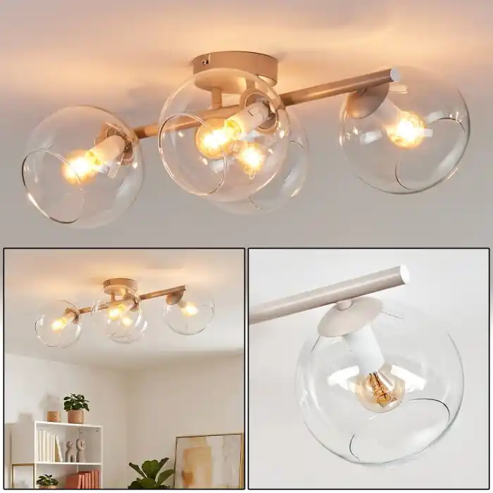 Koyoto 4-lichts plafondlamp met bolkappen E14 voor woonkamer en eetkamer Snelle Levering